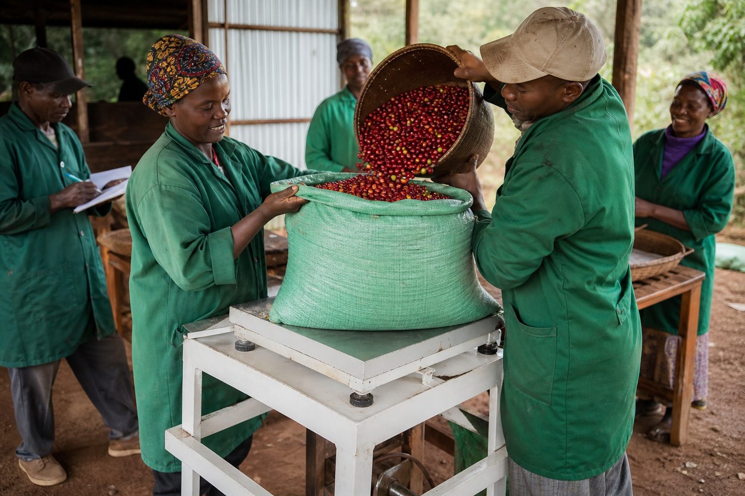 Coffee cherry receiving and weighing