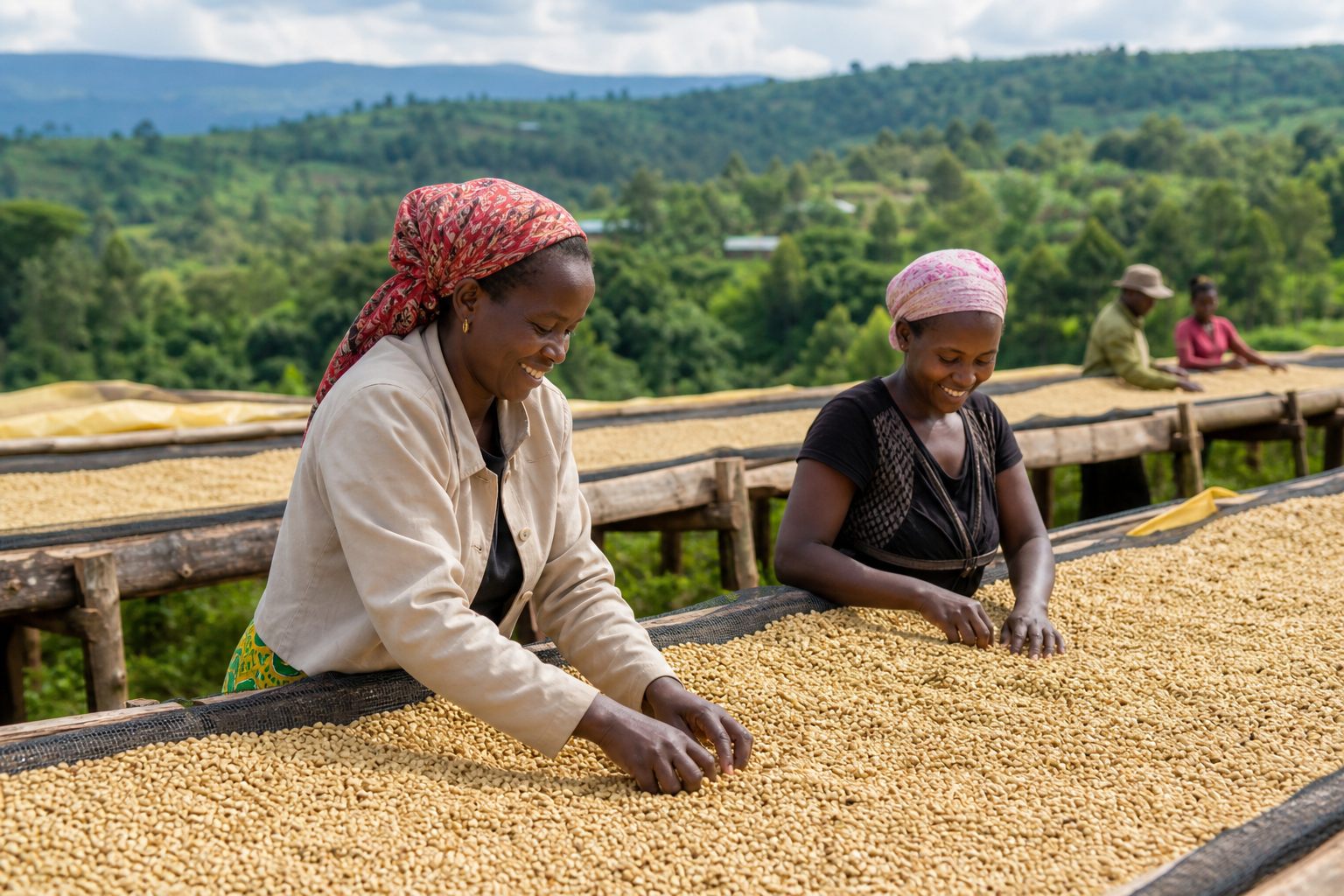 Coffee drying beds at a cooperative factory